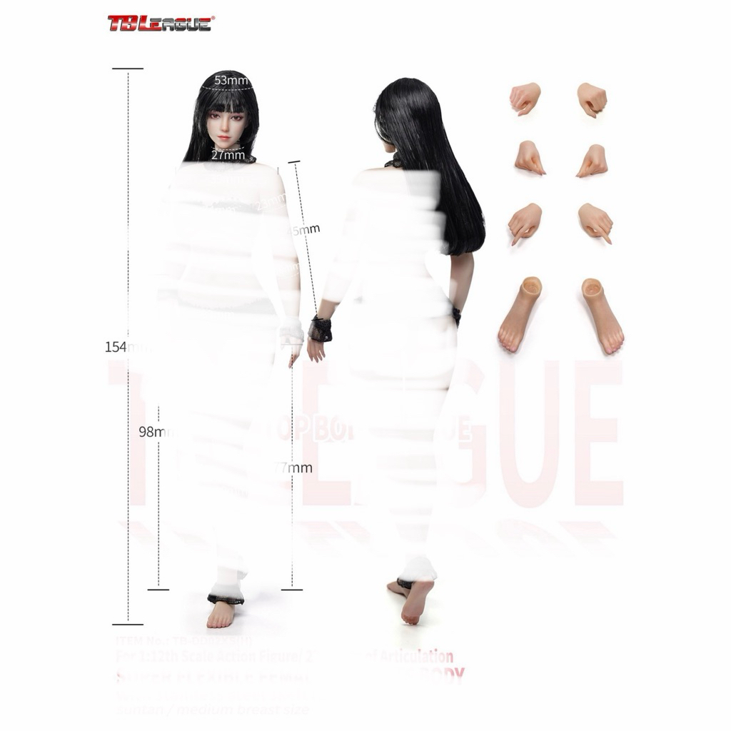 TBLeague TB-DD02XS(H) 1/12 Action Figure Body with Head Sculpture (Black Hair)