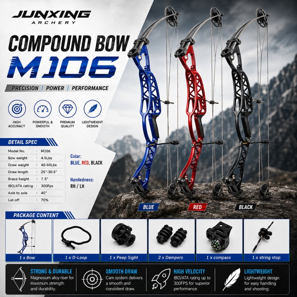 Compound Bow Junxing M106 40-60Lbs RH/LH - Busur Panah Compound Hunting & Target Archery 300 FPS Len