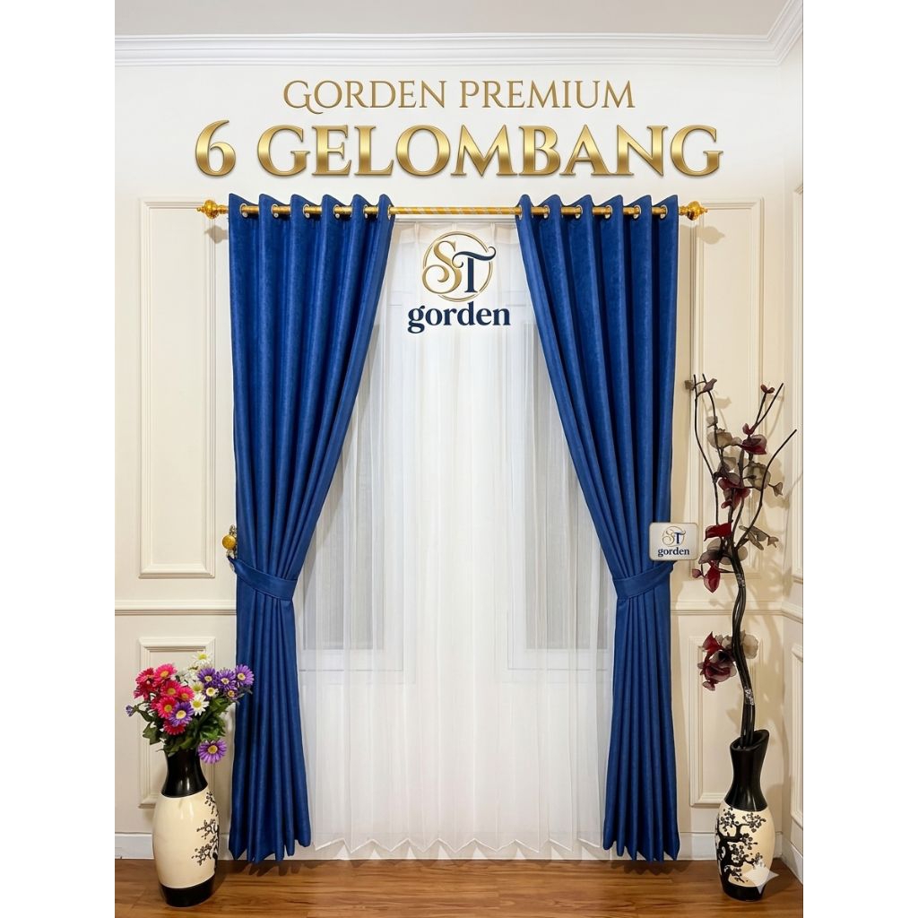 GORDEN BLACKOUT BIRU NAVY GRATIS TALI DAN HOOK/GORDEN MOTIP ABSTRAK/GORDEN MURAH/GORDEN BLACKOUT/GOR