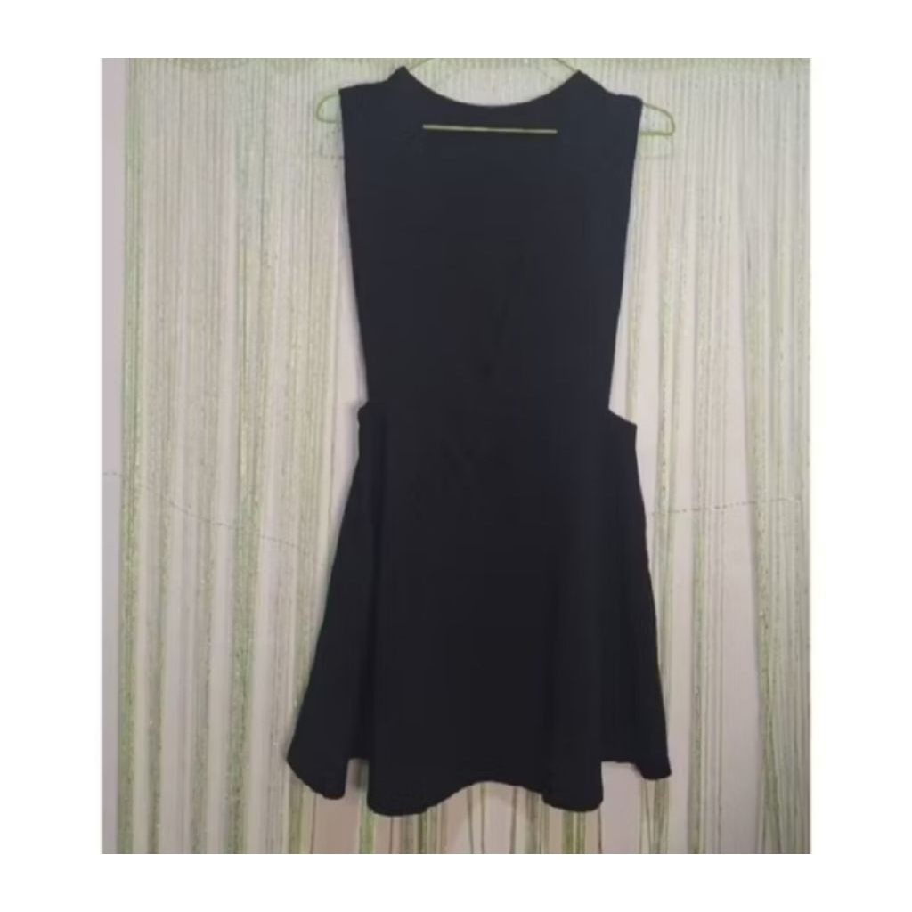 dress ol overall wanita cewek hitam polos