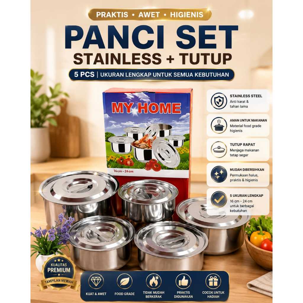 PANCI SET / SUSUN 5 STAINLESS STEEL / PANCI INDIA / PANCI MY HOME SET / PANCI SET / PANCI STAINLESS