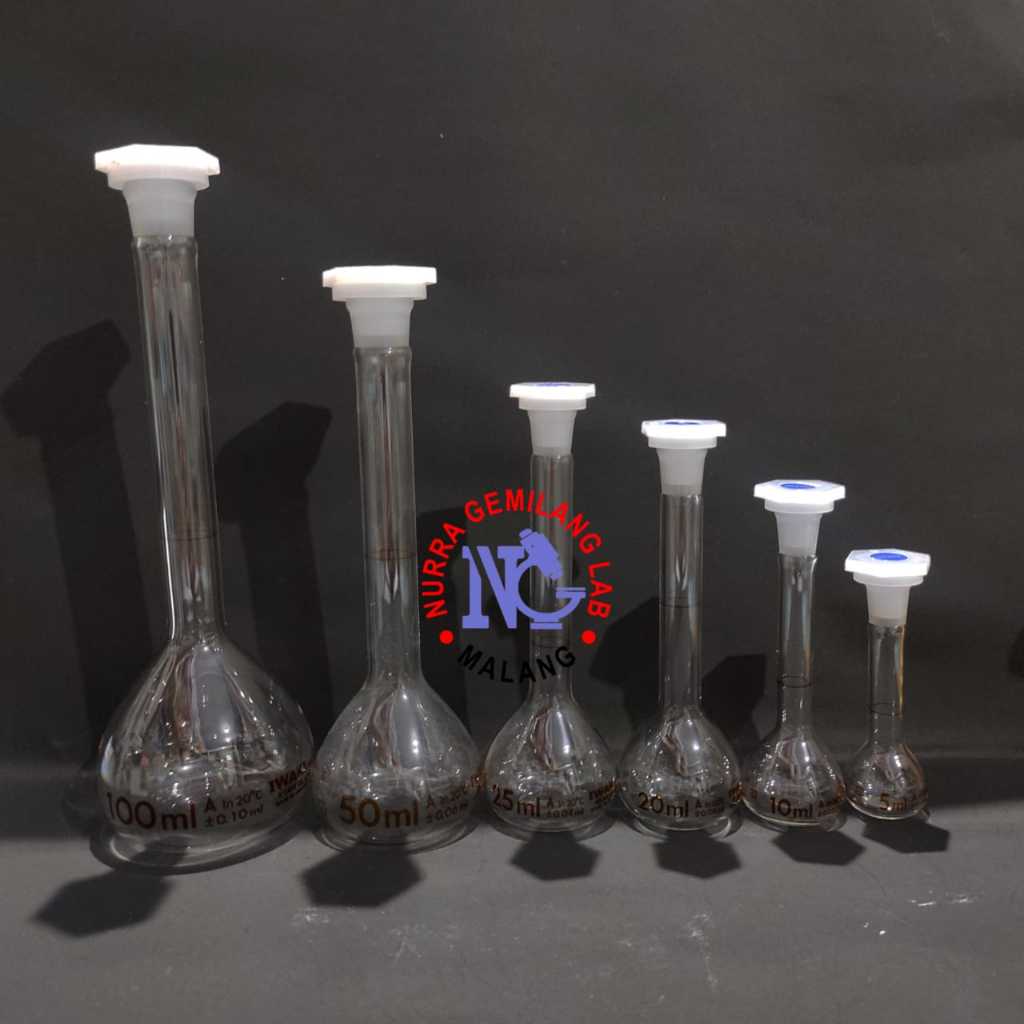 Labu Ukur 200 ml Iwaki | Volumetric Flalsk With Plastic Stopper 200ml | Glassware