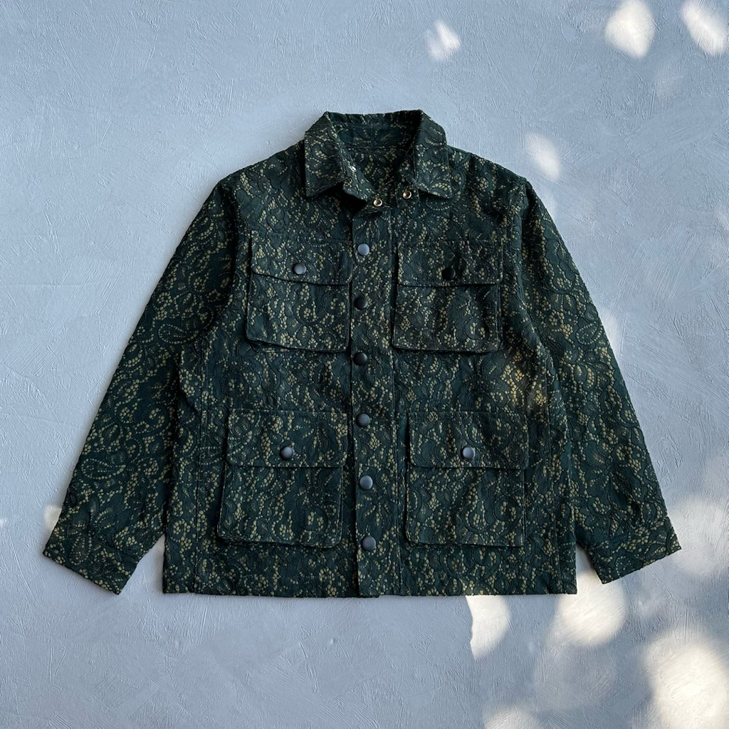 outer jungle work jacket bahan brukat brocade multipocket military seperti kapital japan