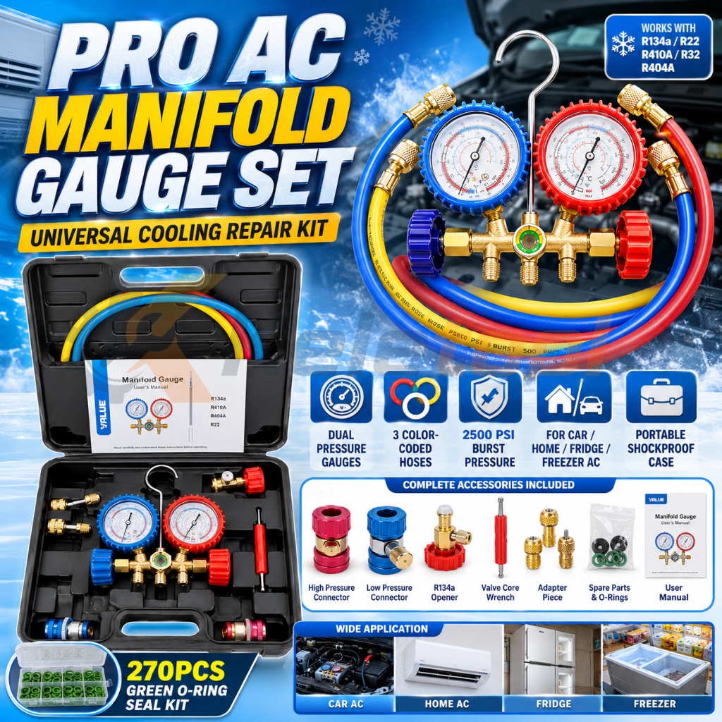 Manifold AC Mobil Rumah Kulkas Double Brass Kuningan Untuk R22 R134A R410A R32 R404A R407C – Alat Se