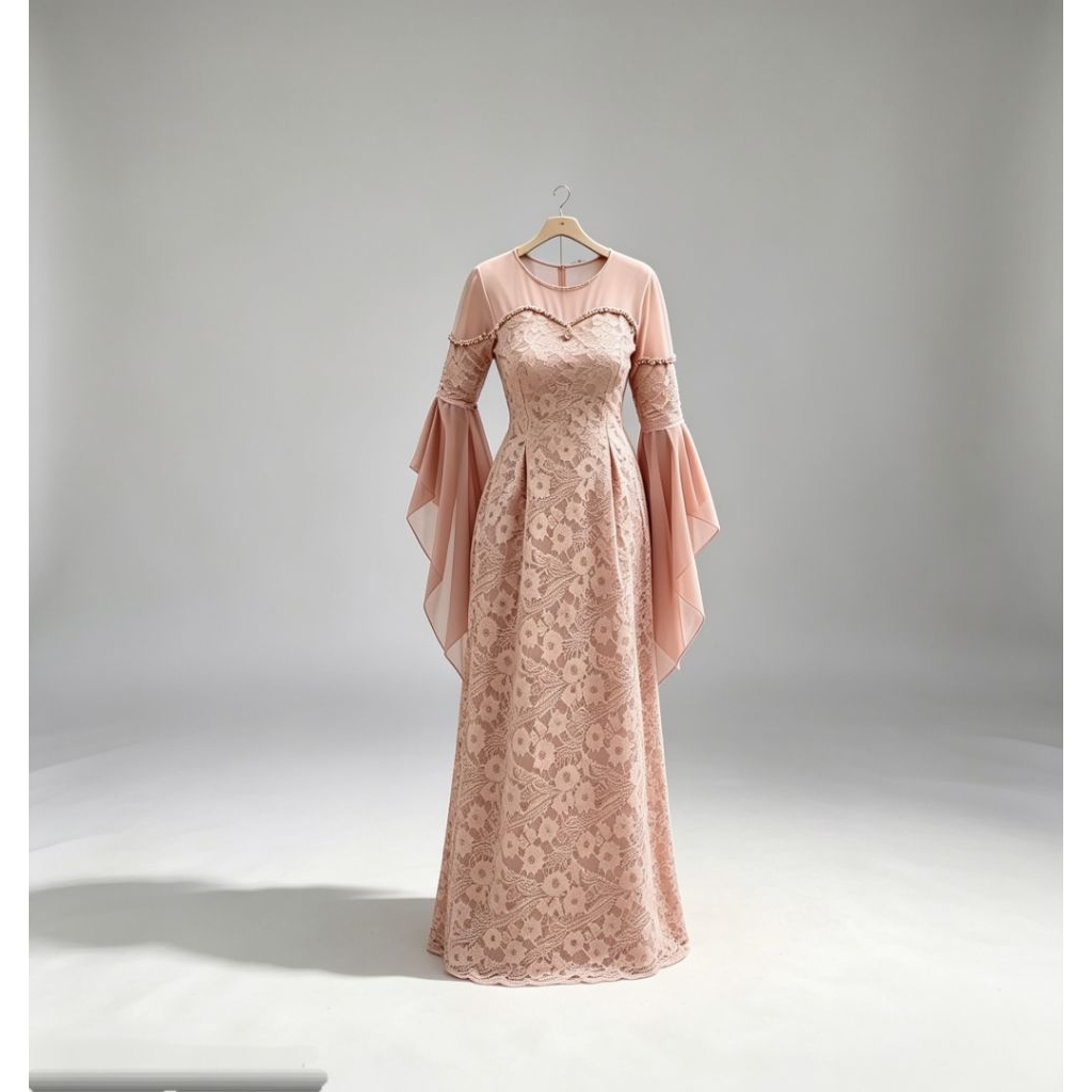 wedding dress lace brukat panjang bride robe premium