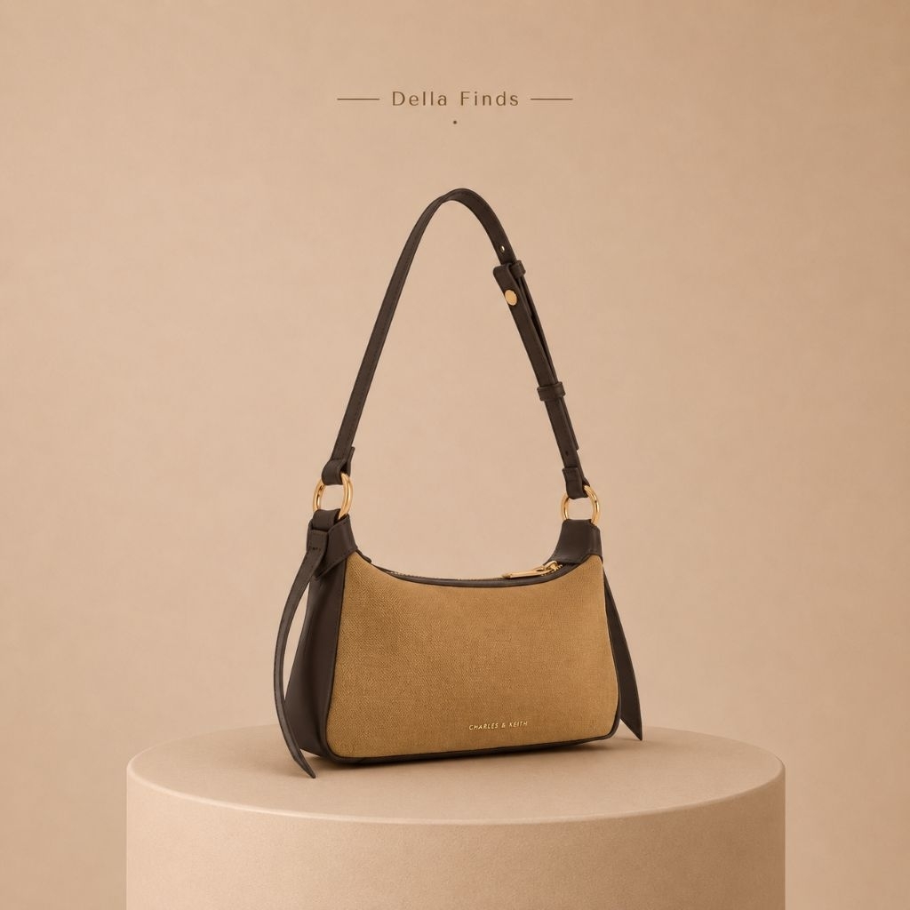 Della Finds - Charles & Keith Mini Calla Suede Shoulder Bag (Sahara Sand)