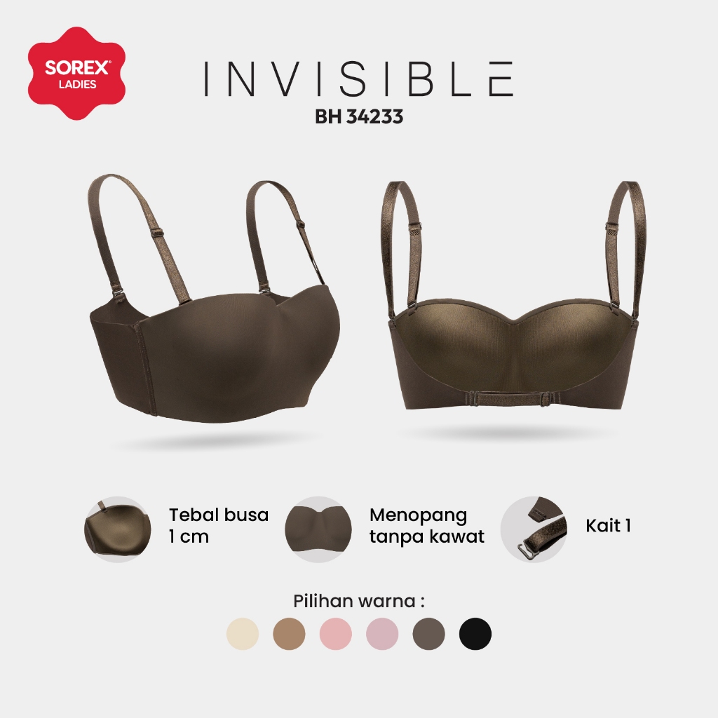 Sorex Invisible Bra Busa Sedang Tanpa Kawat Kait 1 Nilon Mix Setara Half Cup A-B Cup 1/2 Bra BH 3423