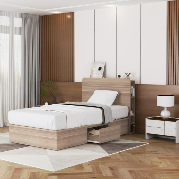 KAYU  Perth - Headboard Kayu Rak Sandaran Kasur Tempat Tidur Putih Modern Minimalis - Headboard 90 W