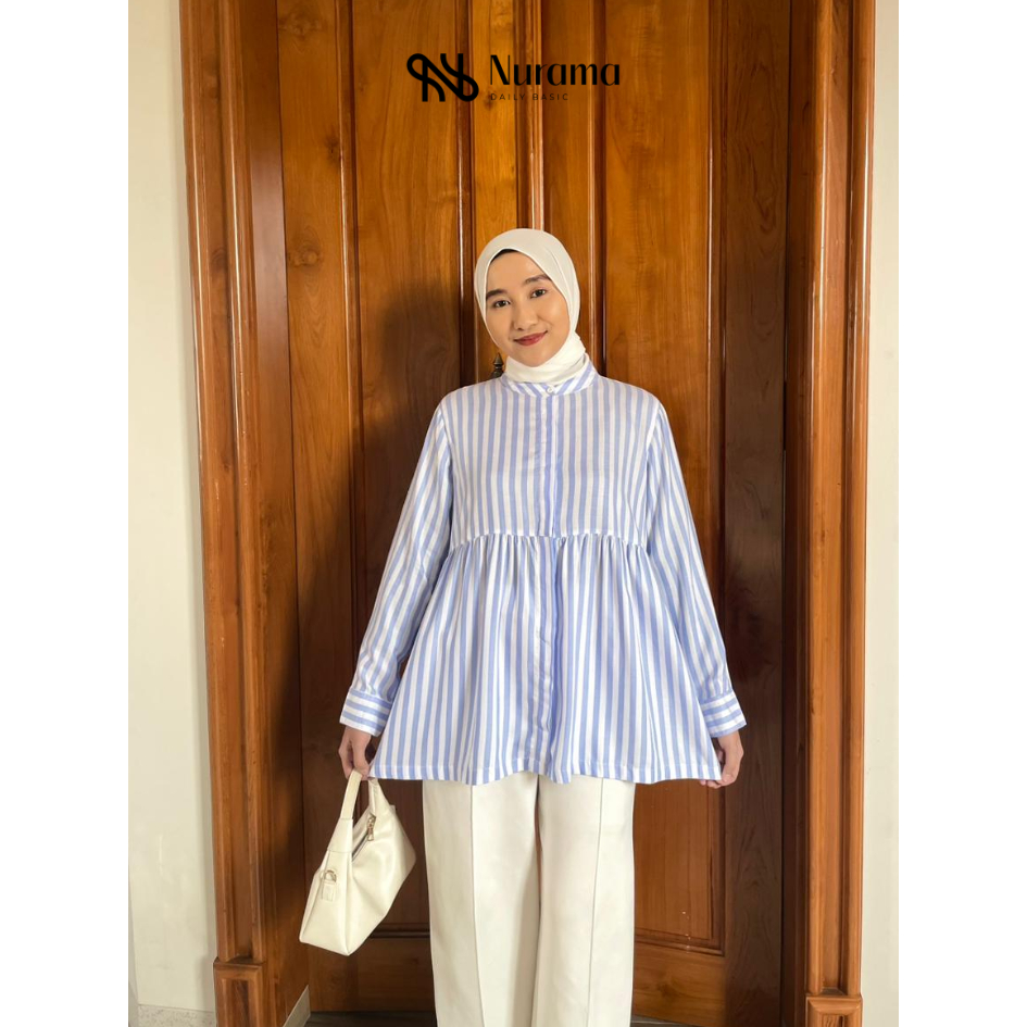 Nurama Namira Blouse Babydoll Kerah Sanghai Motif Salur Garis Garis - A19 SALUR