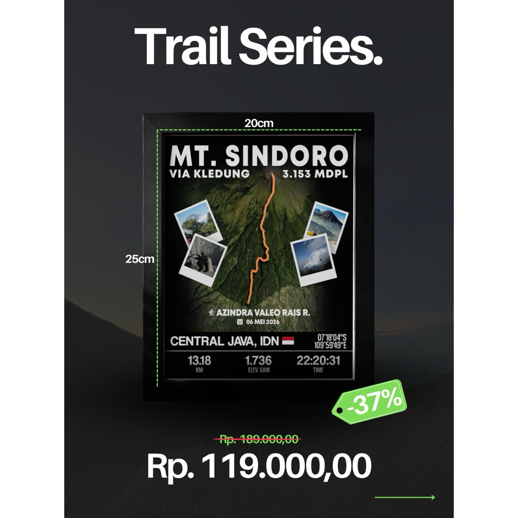 Custom Frame 3D Print Gunung Pendakian | Bingkai Pendakian Custom | PopHike Trail Series