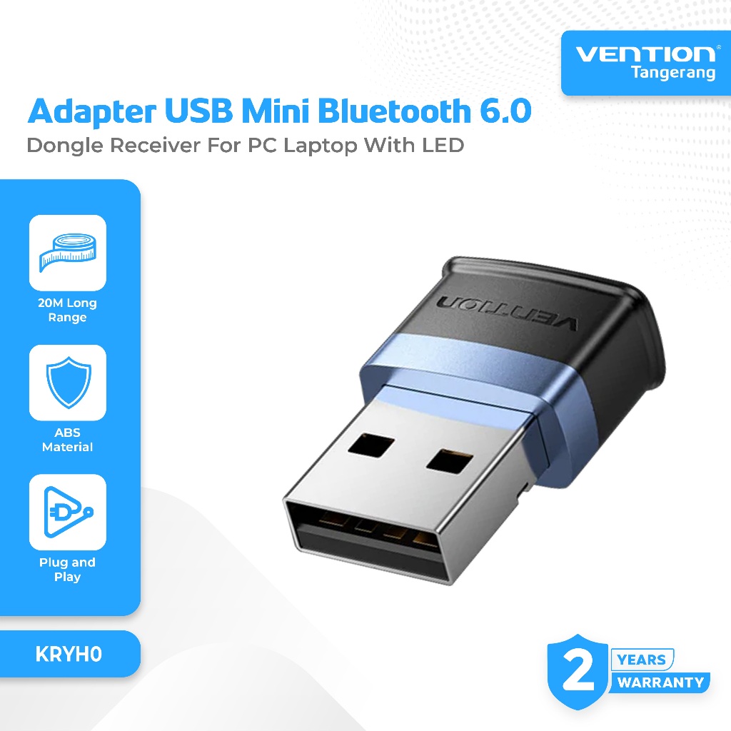 Vention Adapter USB Mini Bluetooth 6.0 Dongle Receiver For PC Laptop With LED - NANB0