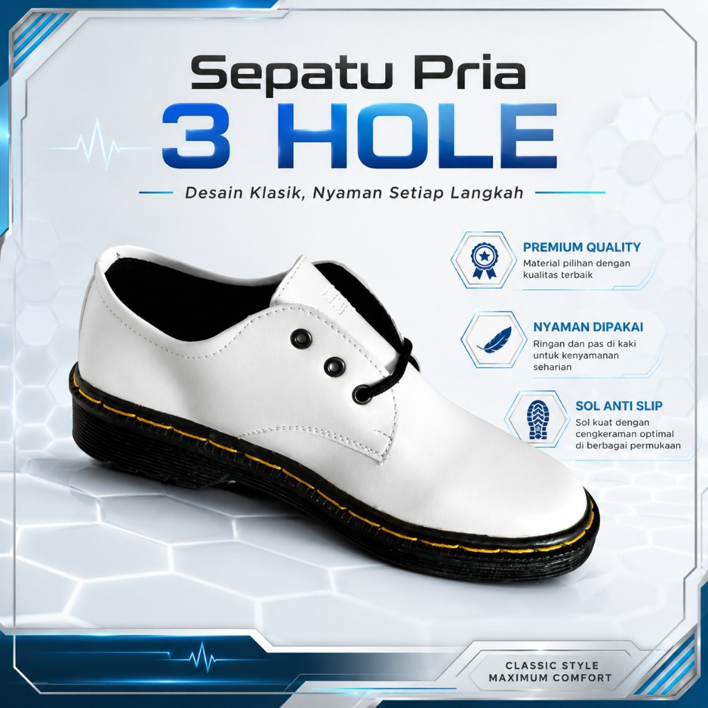 sepatu low boots 3 hole pria formal hitam kopi UK 36-44