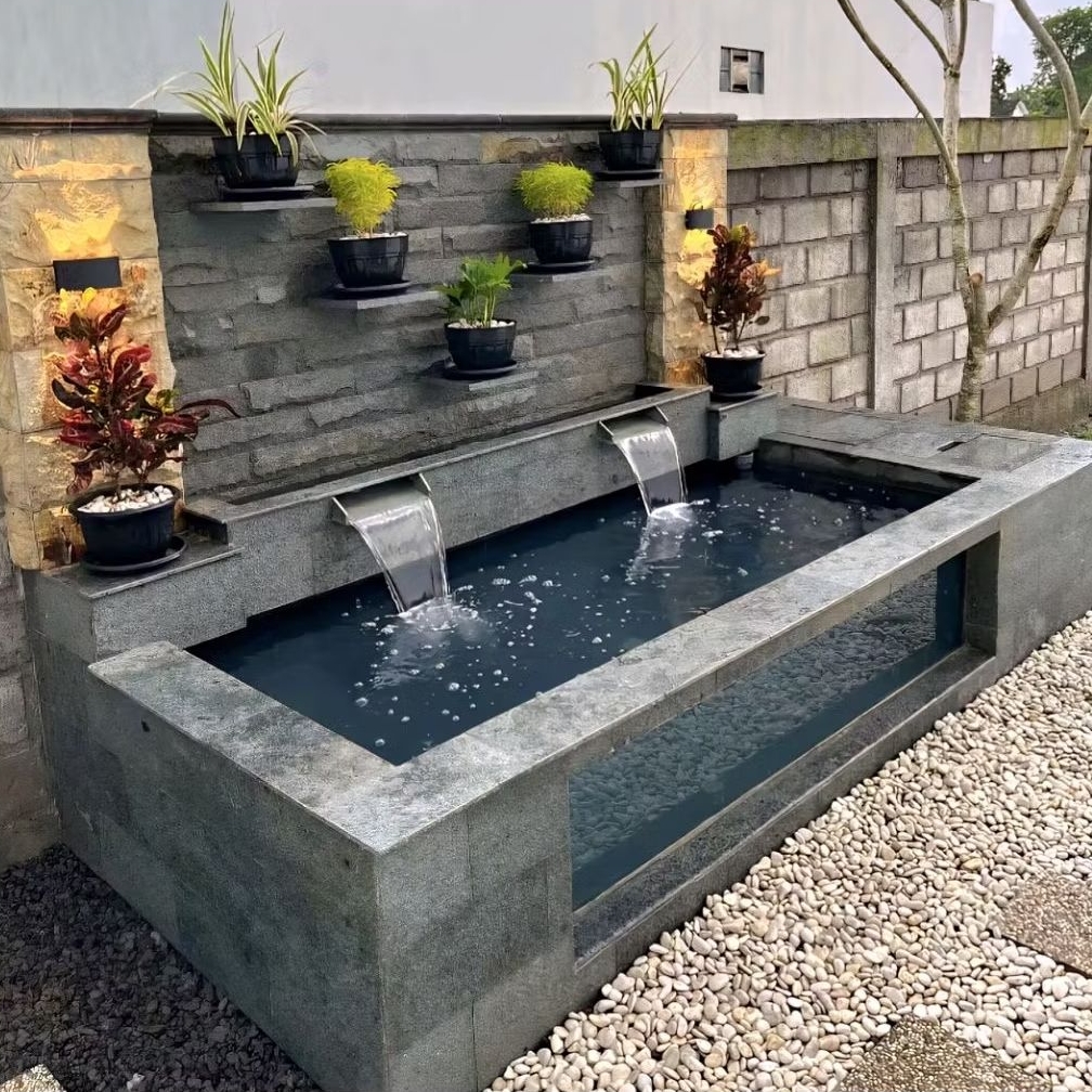 pembuatan kolam kaca/ kolam koi/ taman eropa/ taman tebing/ kolam natural