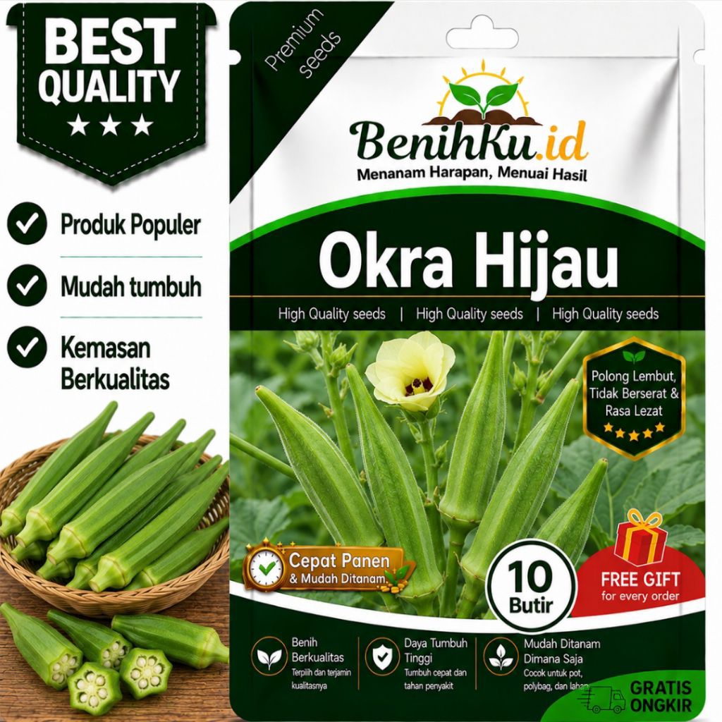 Benih Okra Hijau Isi 10 Benih | Green Okra