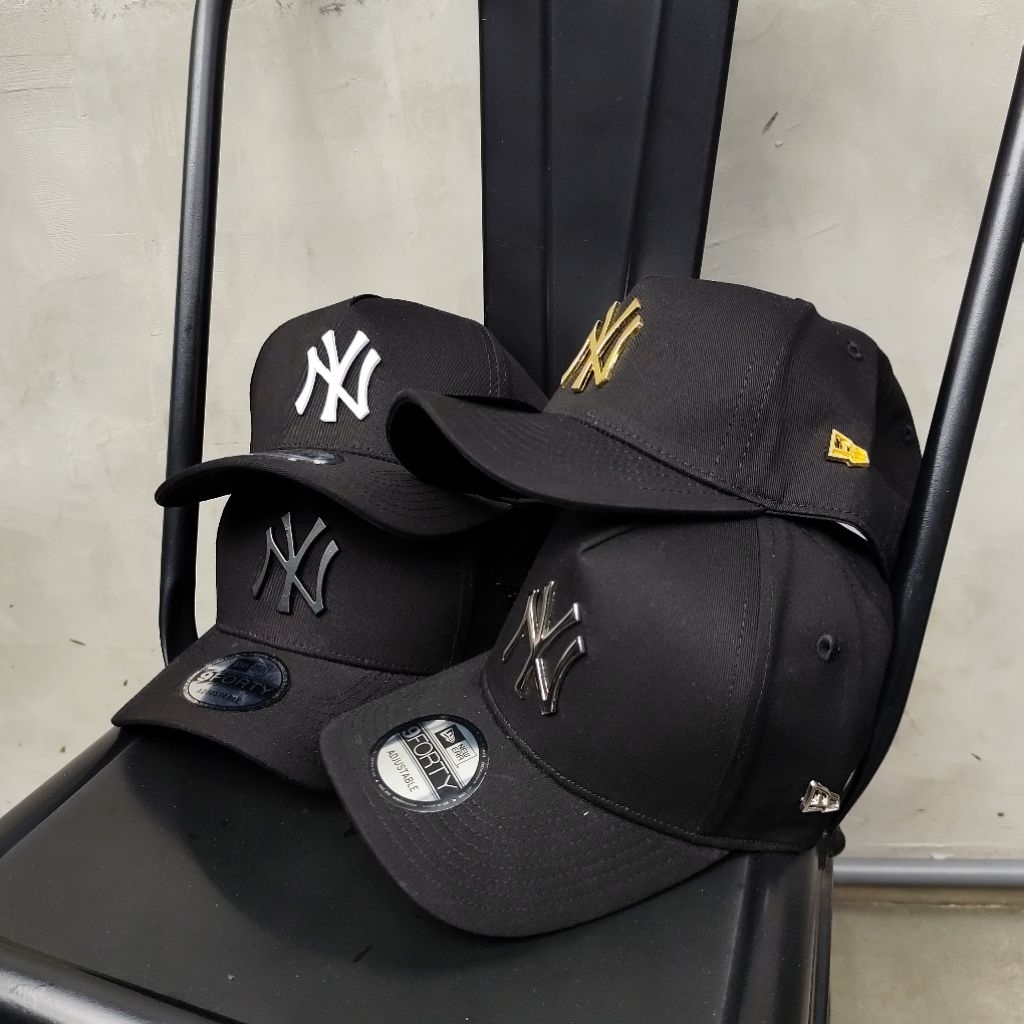 Topi Baseball NE NY & LA Hitam Logo Besi / Metal Logo