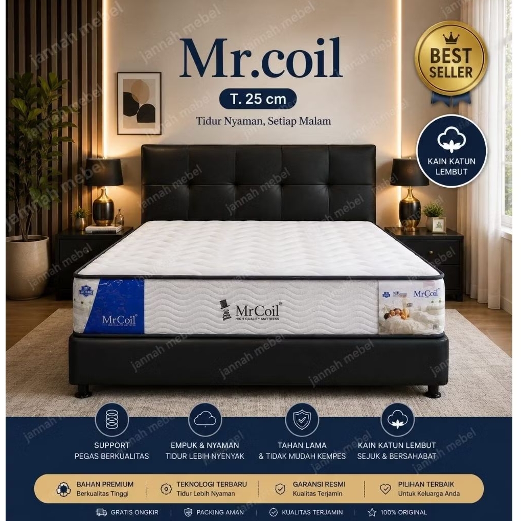 FREE BANTAL Kasur Springbed Matras Mr. Coil  Garansi 15 Tahun