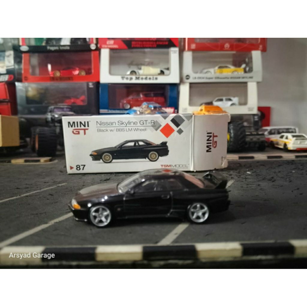 Diecast Mini Gt Nissan Skyline GTR R32 Black no 87 Swap velg