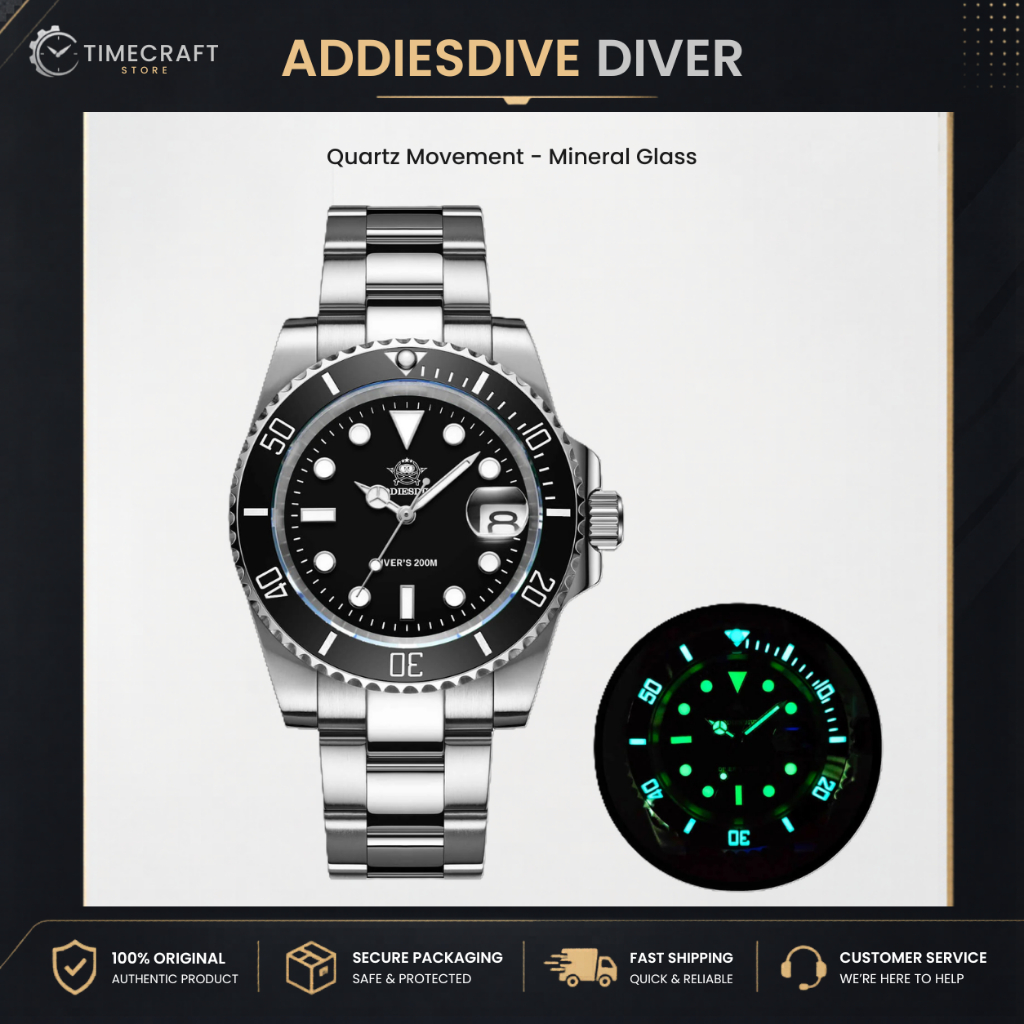 ADDIESDIVE Diver 200M Quartz Jam Tangan Pria - Stainless Steel