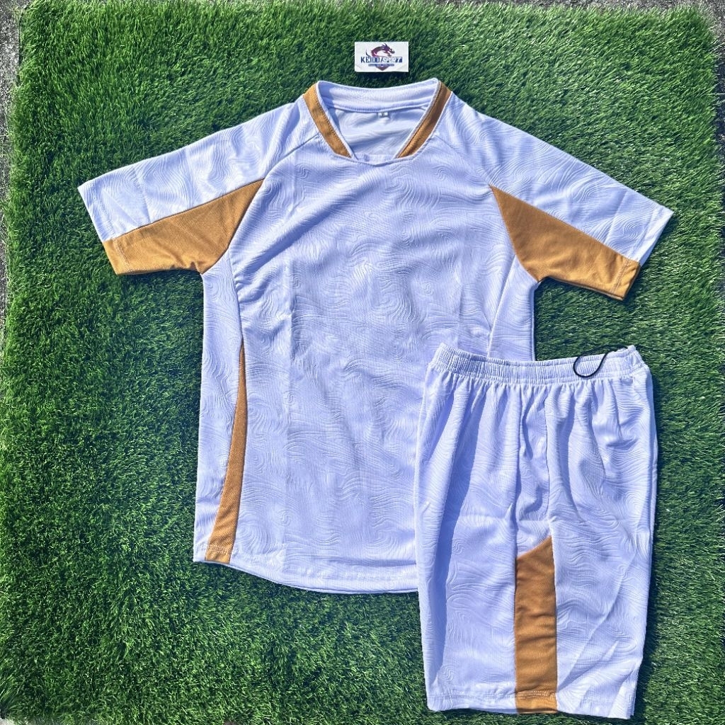 EMBOSH - Setelan Futsal baju bola jersey bola putih gold