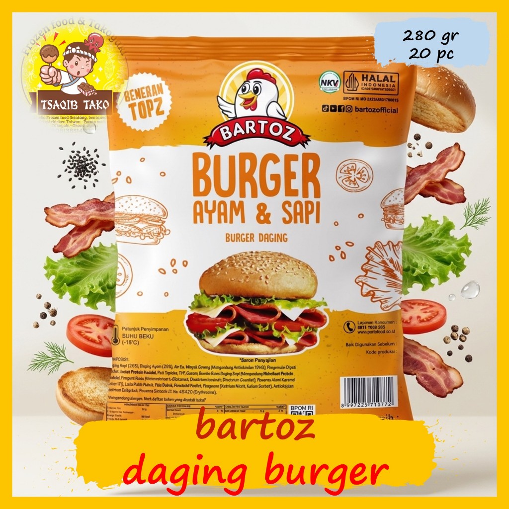 BARTOZ BURGER SAPI 280 GR  20 slice BURGER DAGING SAPI BARTOZ