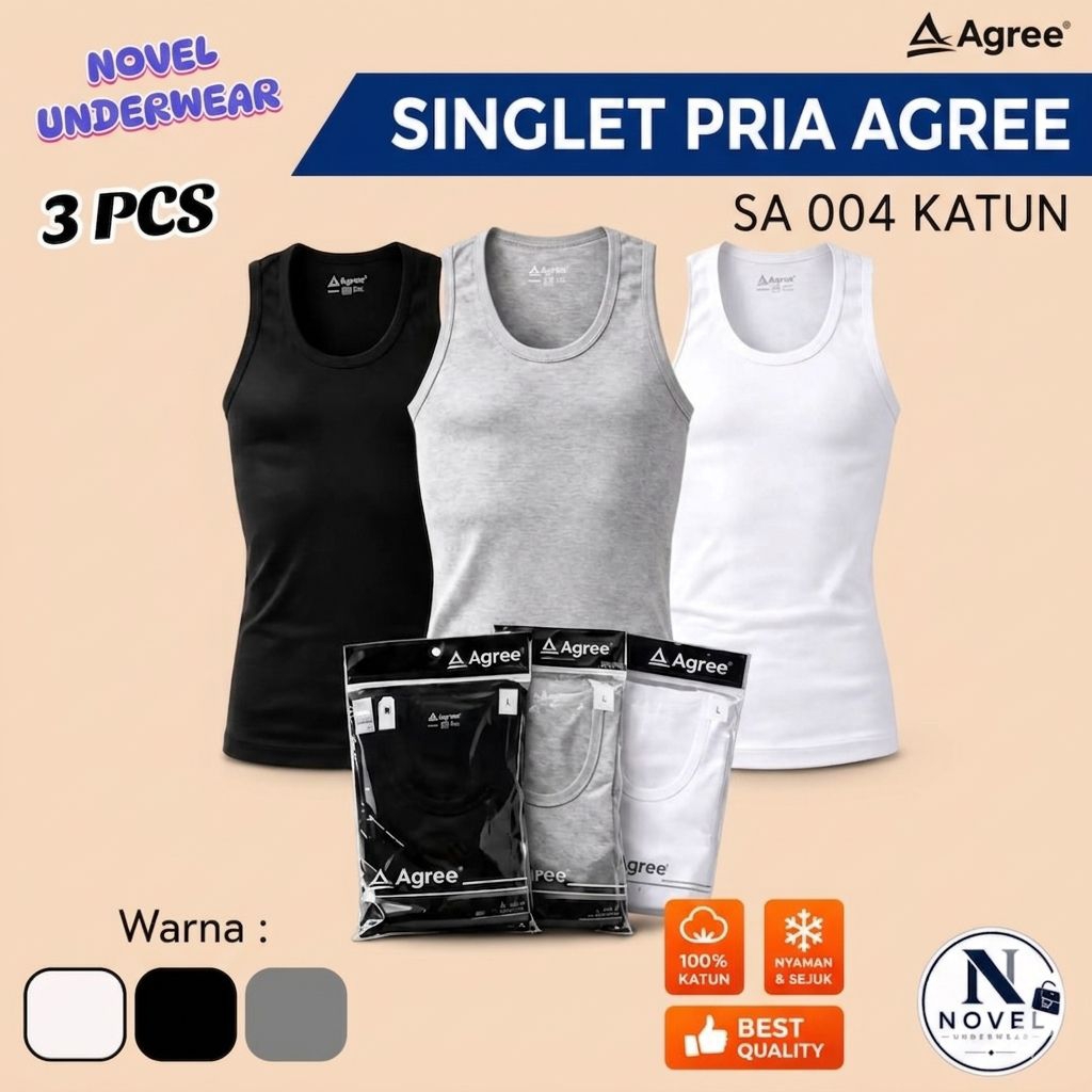 ORIGINAL ( 3 PCS ) SINGLET AGREE SA 004 KAOS DALAM PRIA SINGLET KAOS DALAM AGREE SPORT SINGLET PRIA