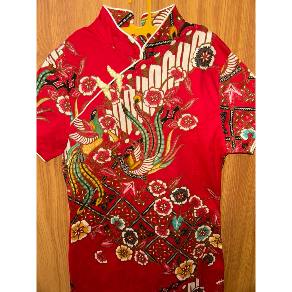 Dress Batik Cheongsam Merah HEBE The Label | Dress Imlek Wanita Motif Burung & Bunga | Kondisi Like 