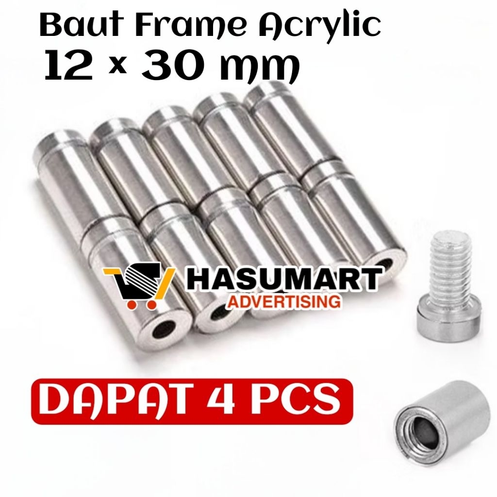 Pen Baut SET Papan Akrilik Kaca 12×30mm (Acrylic Frame, Iklan, Poster) Pin Baut Frame Akrilik