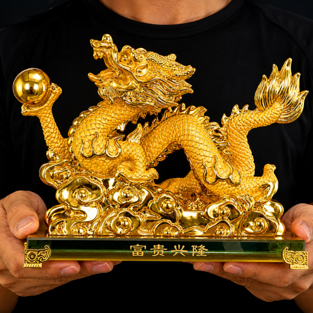 24CM NAGA Hiasan Patung Naga Dekorasi Fengshui Patung Naga Fengshui Naga Gold Naga Kaca  Besar
