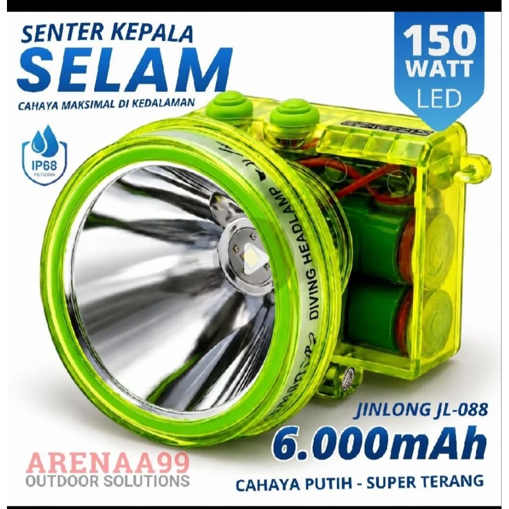 Senter Selam 150W JINLONG JL-088 Cahaya Putih Baterai Jumbo 6.000mAh Super Terang Body Transpar...