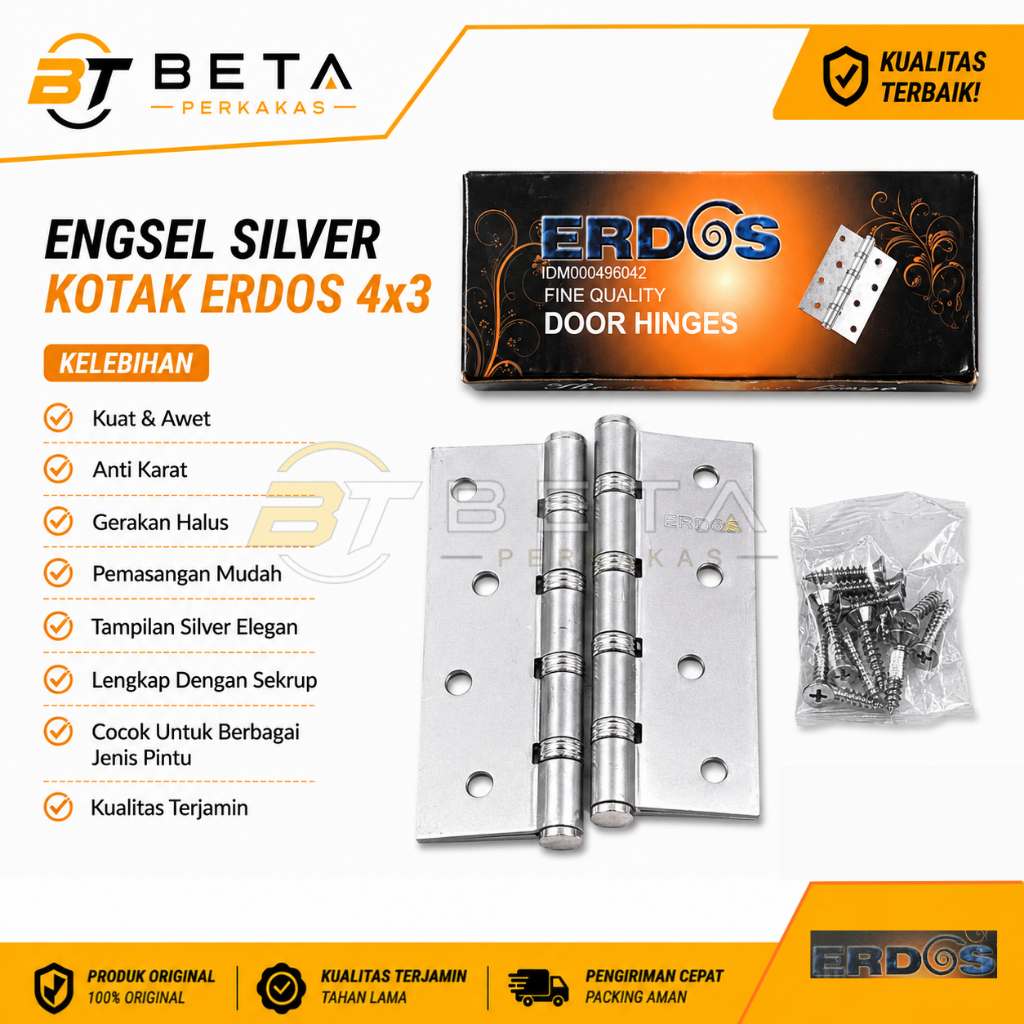 Engsel ERDOS Silver 4" x 3 / Engsel Kupu-kupu Pintu Jendela