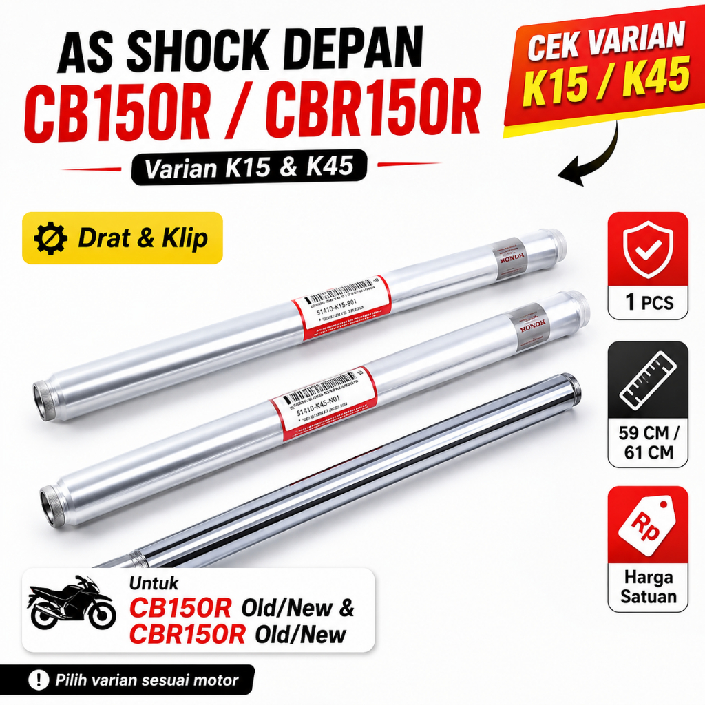 As Shock Depan Honda CB150R K15 Drat 59cm / CBR150R K45 Drat Klip KNZ 61cm 1 Pcs Lenka Motor Part