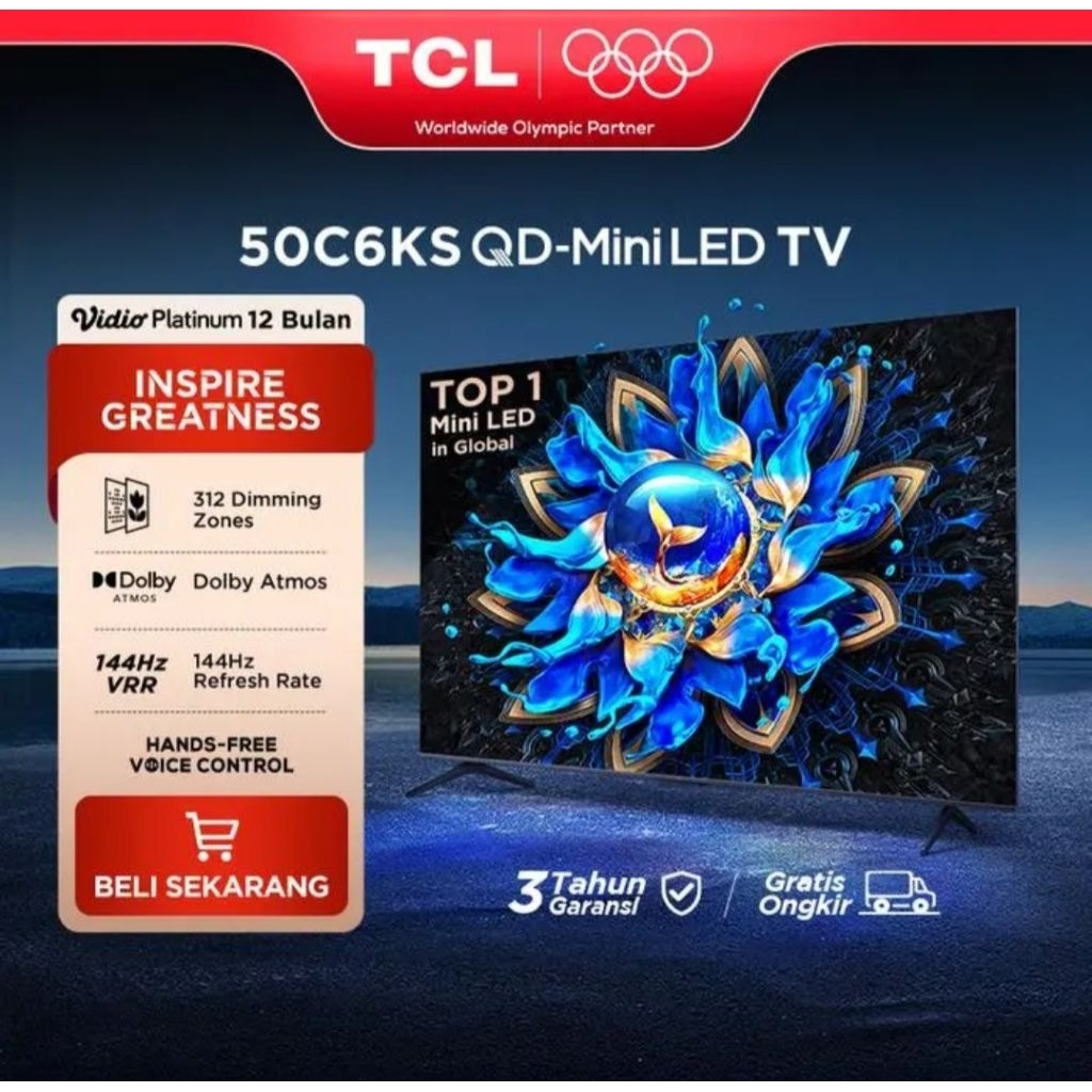TV LED TCL 50INCH GOOGLE TV 50C6K QD-MINI LED TV TCL 50INCH