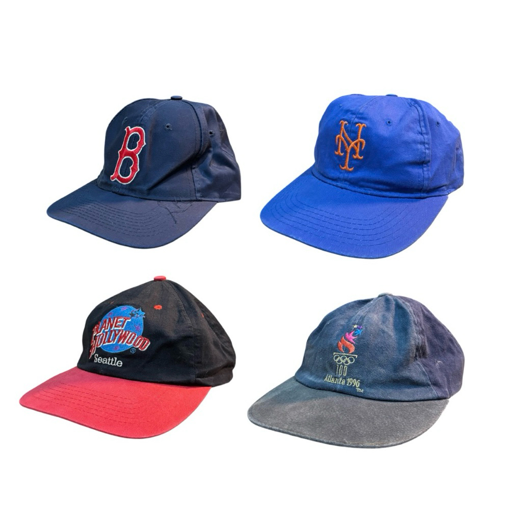 Preloved Bundling 4 Topi Vintage Olimpic Atlanta 1996, Planet Hollywood Seattle, Boston Red Sox & Ne