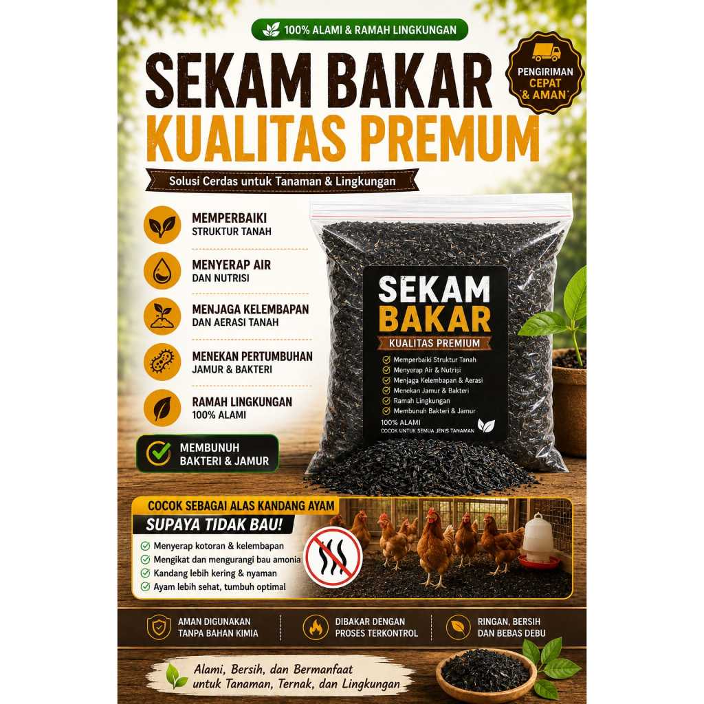 Media Tanam Siap Pakai | Sekam Bakar Premium | Alas Kandang Penyerap Bau | Organik | Alas Kandang Ay