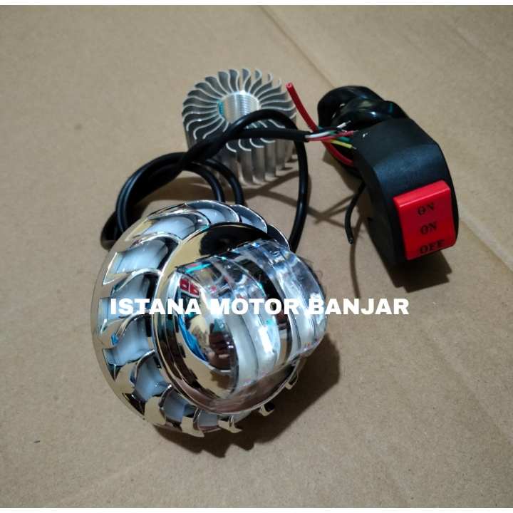 BJM Lampu Utama Projie Daymaker 2 Lensa mini jauh dekat 2.5inch Putih Kuning + saklar