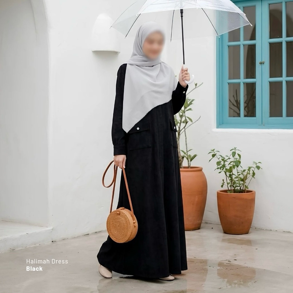 Elmina Halimah Dress Original | Gamis Corduroy Premium Busui Friendly | Dress Muslimah Casual Elegan