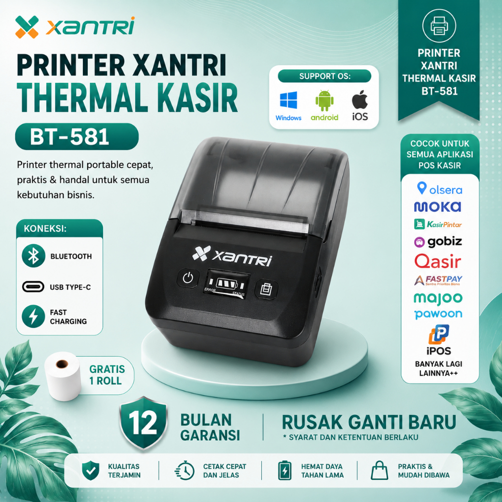 Xantri - PRINTER BLUETOOTH MINI KASIR THERMAL BT581 / BT581 / BT583