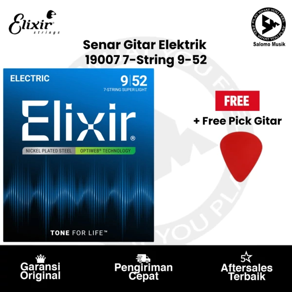 Senar Gitar Elektrik Elixir 19007 Optiweb Super Light 7-String 09-52 Original