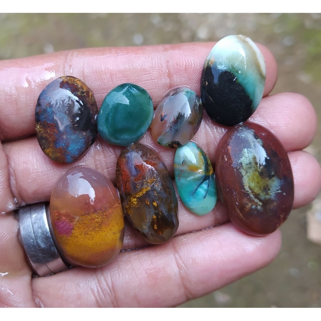 (COD) Batu akik varian pancawarna garut cristal clasic baru pola halus borongan hemat 8pcs