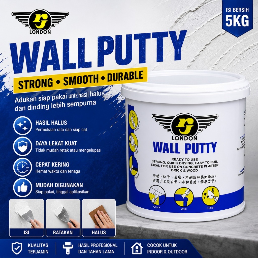 London Wall Putty Ready To Use 5KG Dempul Tembok Instan Halus Interior Eksterior