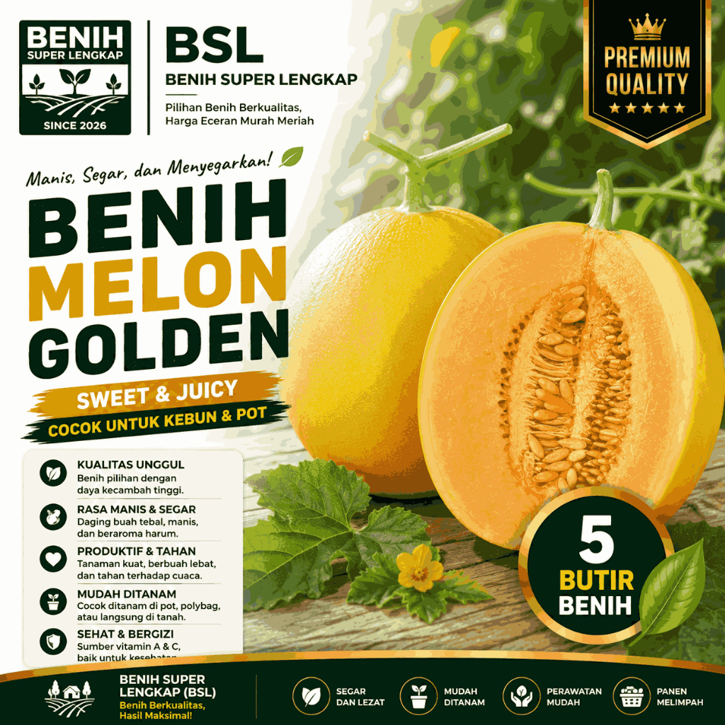 ( 5 Butir ) Benih Biji Melon Golden | Melon Emas | Melon Kuning | UKI BIBIT