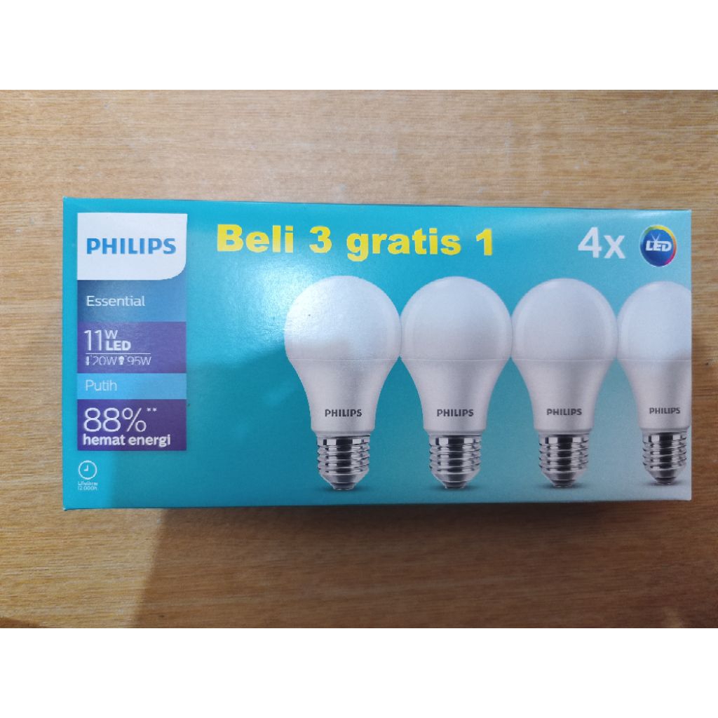 Lampu LED Philips Essential 11 Watt Beli 3 Gratis 1
