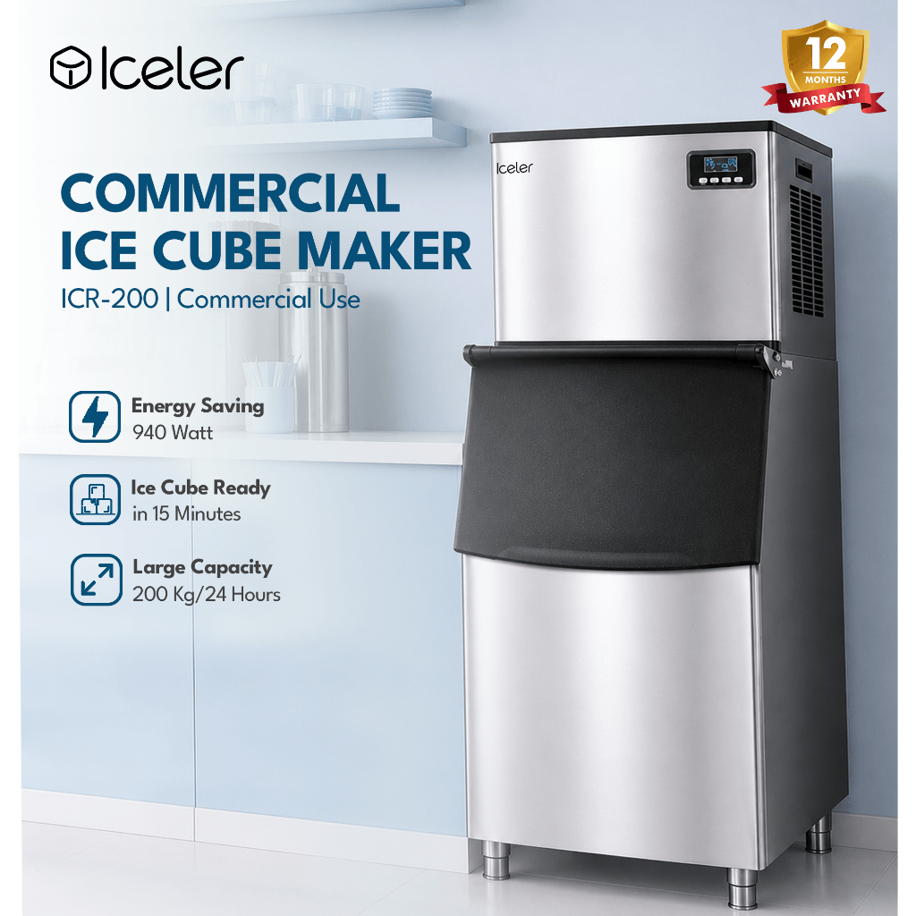 Iceler Mesin Es Batu 200KG/24JAM 224 Kotak Es Cube Ice Maker Kapasitas Besar