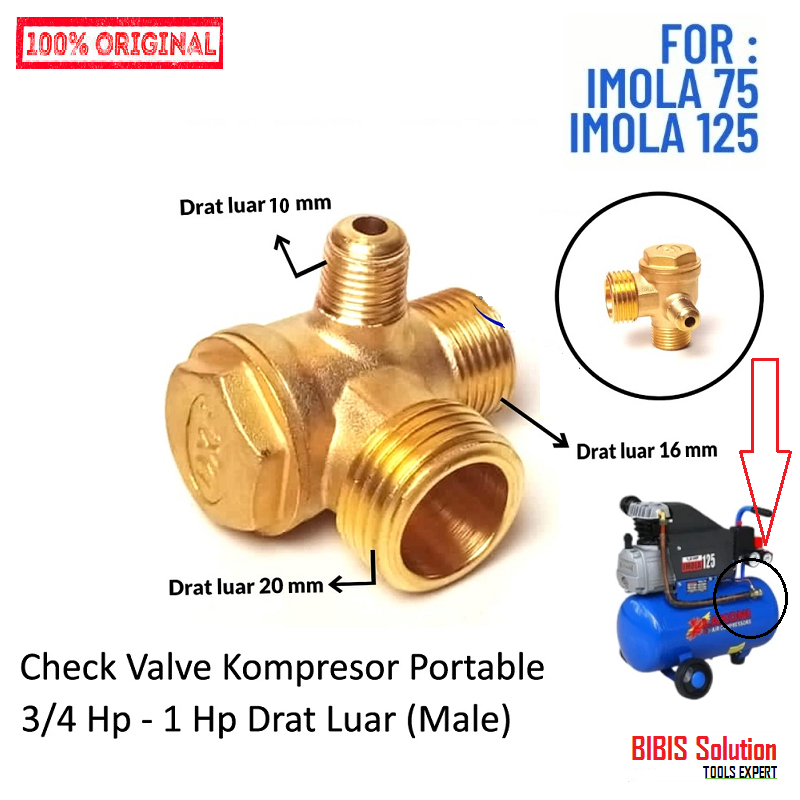 Check Valve Kompresor Angin Katup Satu Arah Drat Luar Lakoni 075HP 1HP Imola 75 dan 125 Klep Nepel B