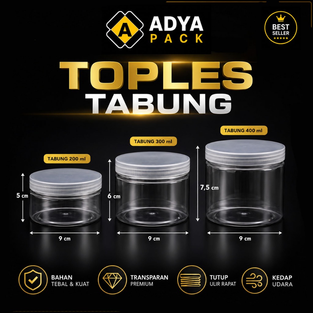 Toples Tabung Silinder 200ml 300 ml 400 ml - Jar Plastik Mamitoko Fox Ulir