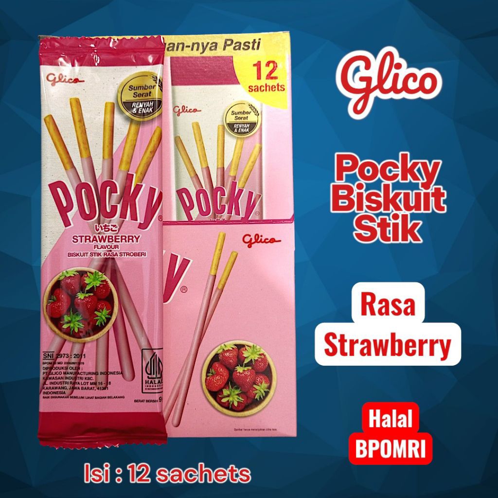 Pocky Biskuit Stik Rasa Strawberry isi 12 Sachet