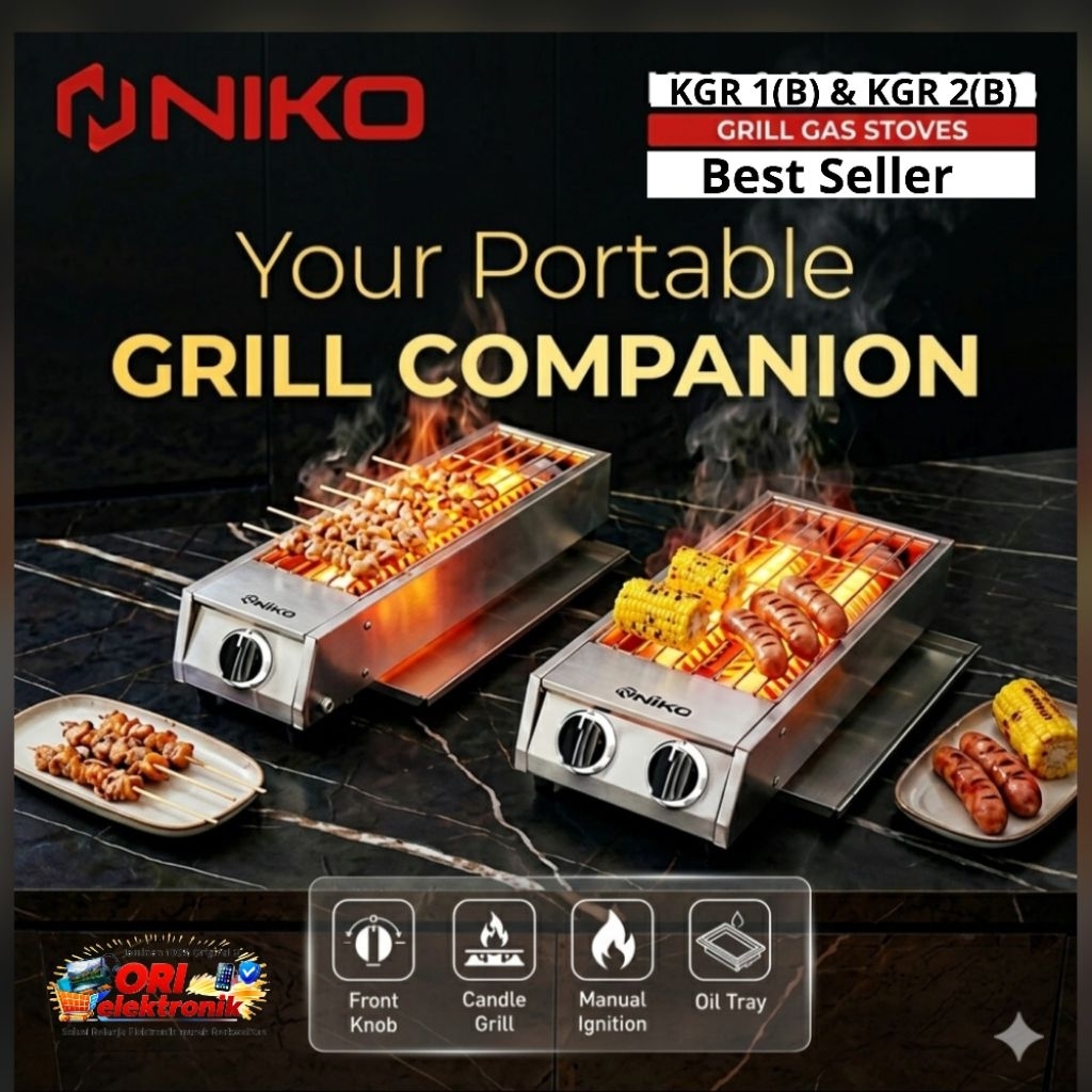 NIKO KOMPOR GAS PANGGANG 1 TUNGKU & 2 TUNGKU KGR 1(B) & KGR 2( B) STAINLESS