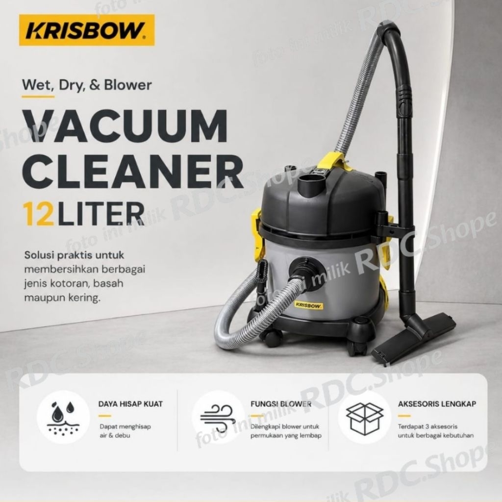 WET & DRY VACUUM CLEANER 12L WITH BLOWER , VACUUM CLEANER KRISBOW 12L. VACUM KRISBOW. VACUUM CLEANER