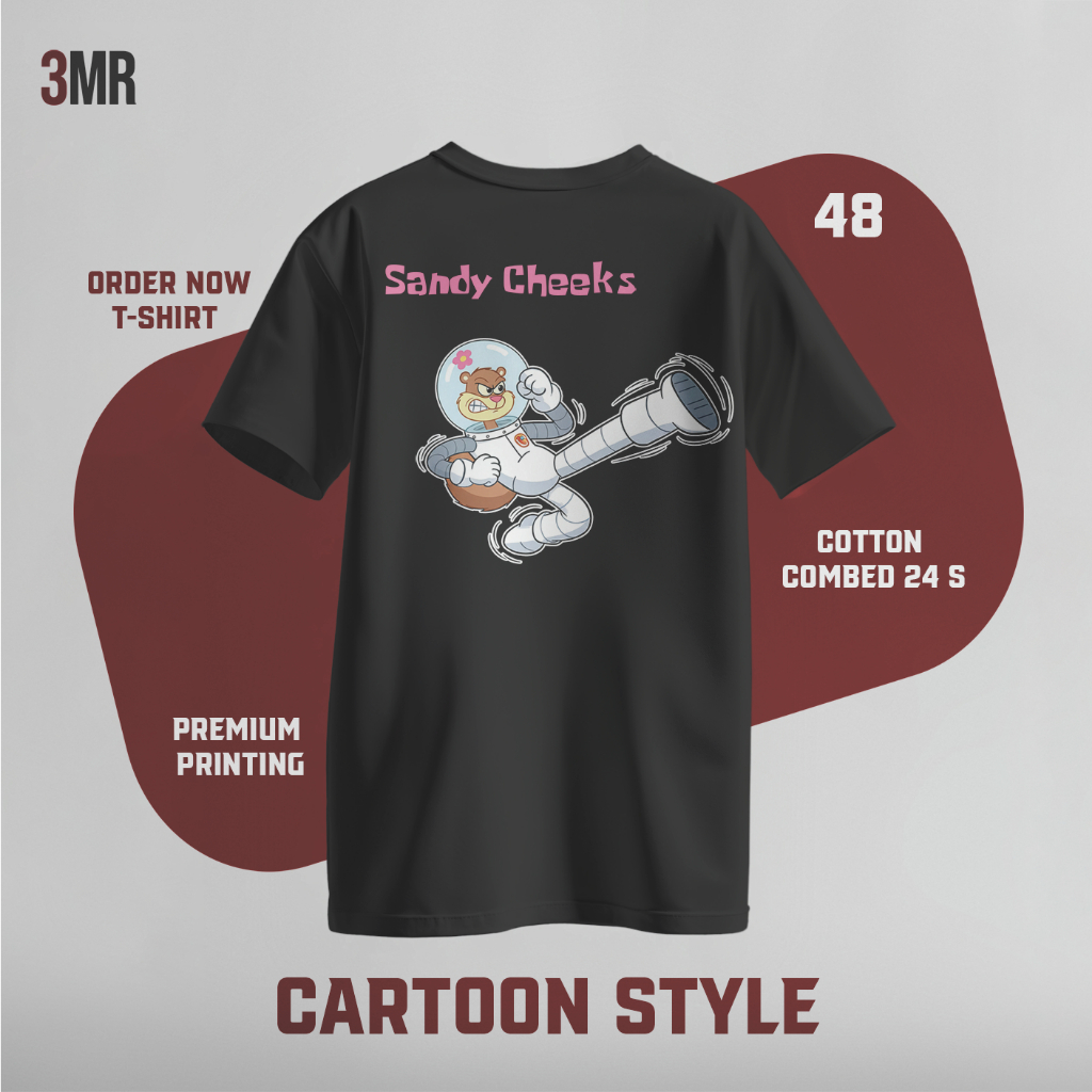 3MR - Kaos Spongebob Sandy Cheeks / Kaos Cartoon / Unisex T-Shirt Cotton Combed 24s Premium