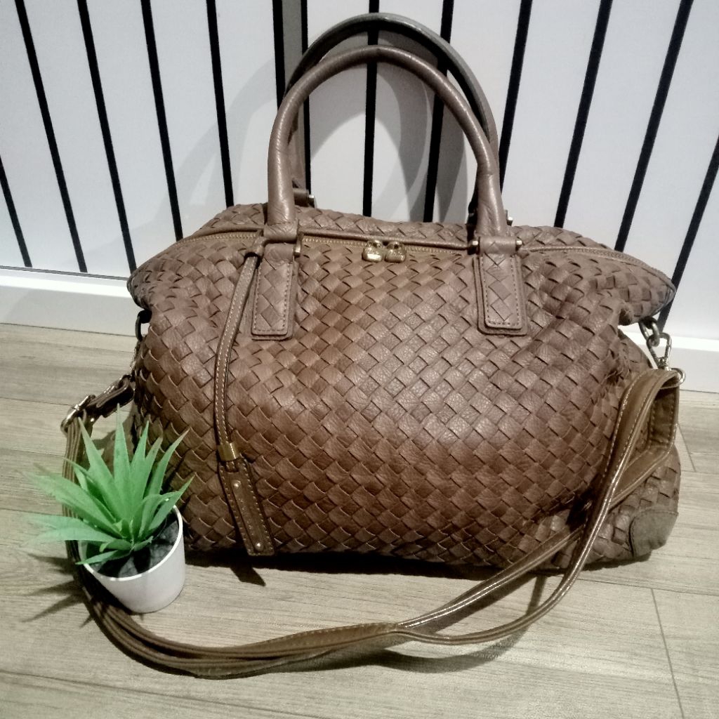 Tas PL hobo sling kulit anyam Morgan vintage, alas suede talpan pengganti